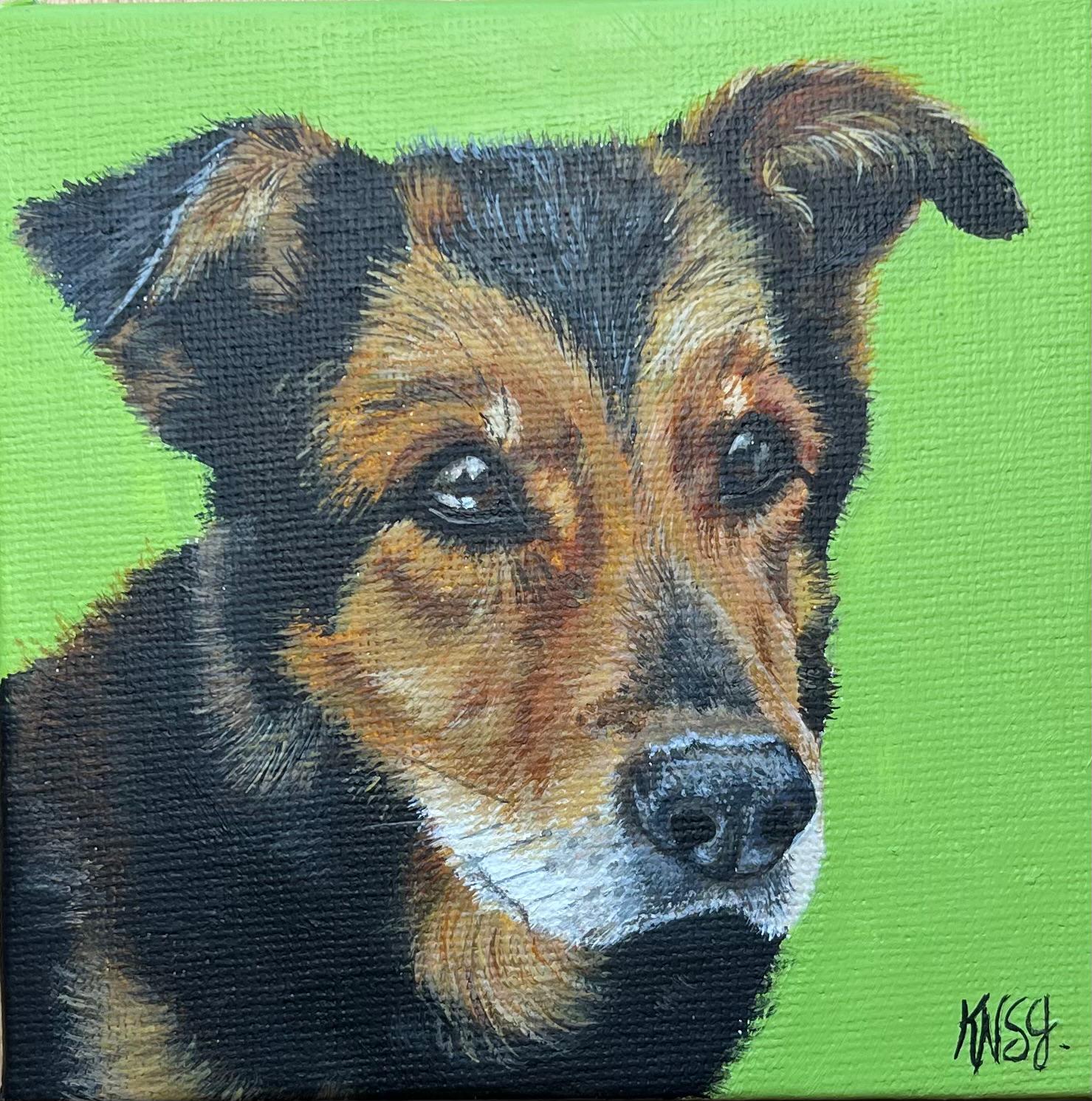 Hand-painted pet portrait of Kantor